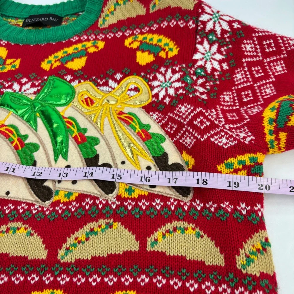Blizzard Bay Men Small Sweater Taco Sombrero Ugly Christmas Red Green Oversized